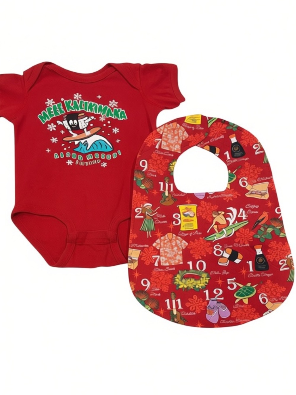 Mele Kalikimaka Aloha Spam Musubi Christmas Onesie and Bib Set